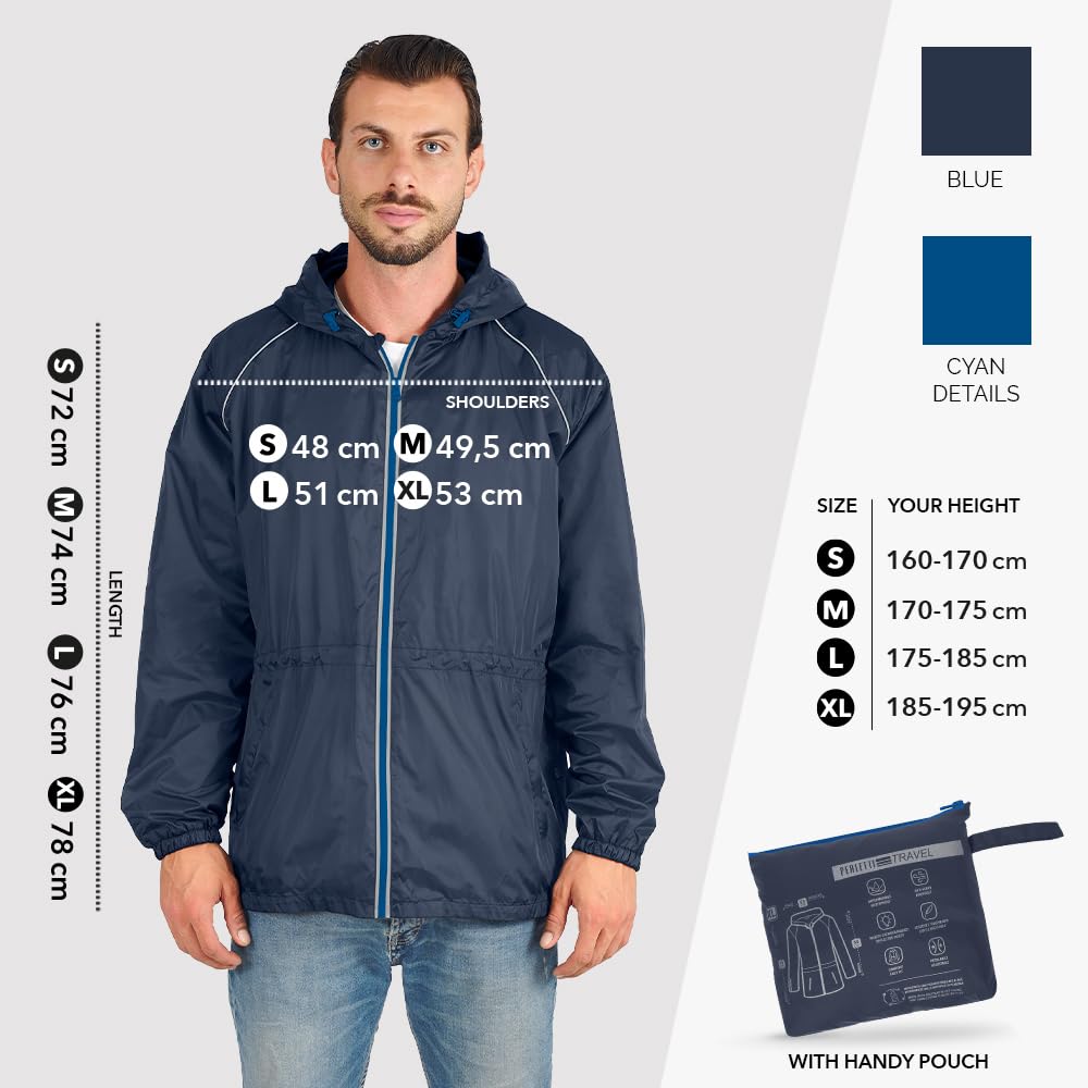 PERLETTI Veste Homme Impérmeable à Capuche Détails Réfléchissants - Coupe Vent Homme Résistant Léger Sport Running Pliable - Poncho Veste de Pluie Neige Impermeable Voyage Fluo Hiver