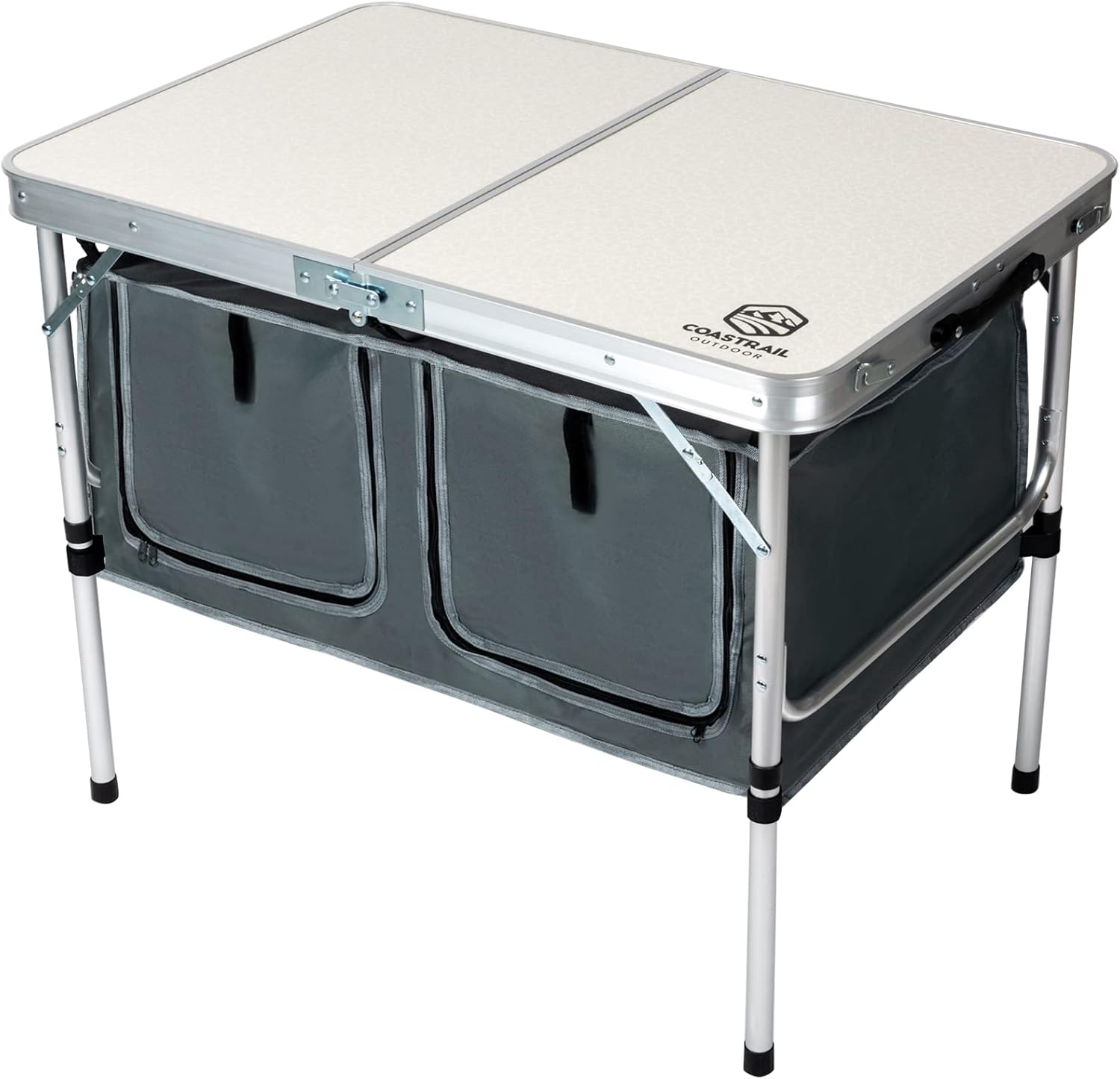 Coastrail Outdoor Folding Camping Table with Storage Height Adjustable Portable Lightweight Camping Table for Party, BBQ, Backyards and Picnic, White, 36 inch X 24 inch X 28 inch : Sports & Outdoors