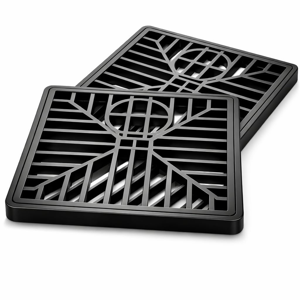 2 x Square Outdoor Drain Cover 150mm x 150mm 6 x 6 Inch Heavy Duty Drain Grate Cover Durable Outdoor Waste Drain Grid for Garden Patio Driveway and Yard Surface Water Drainage