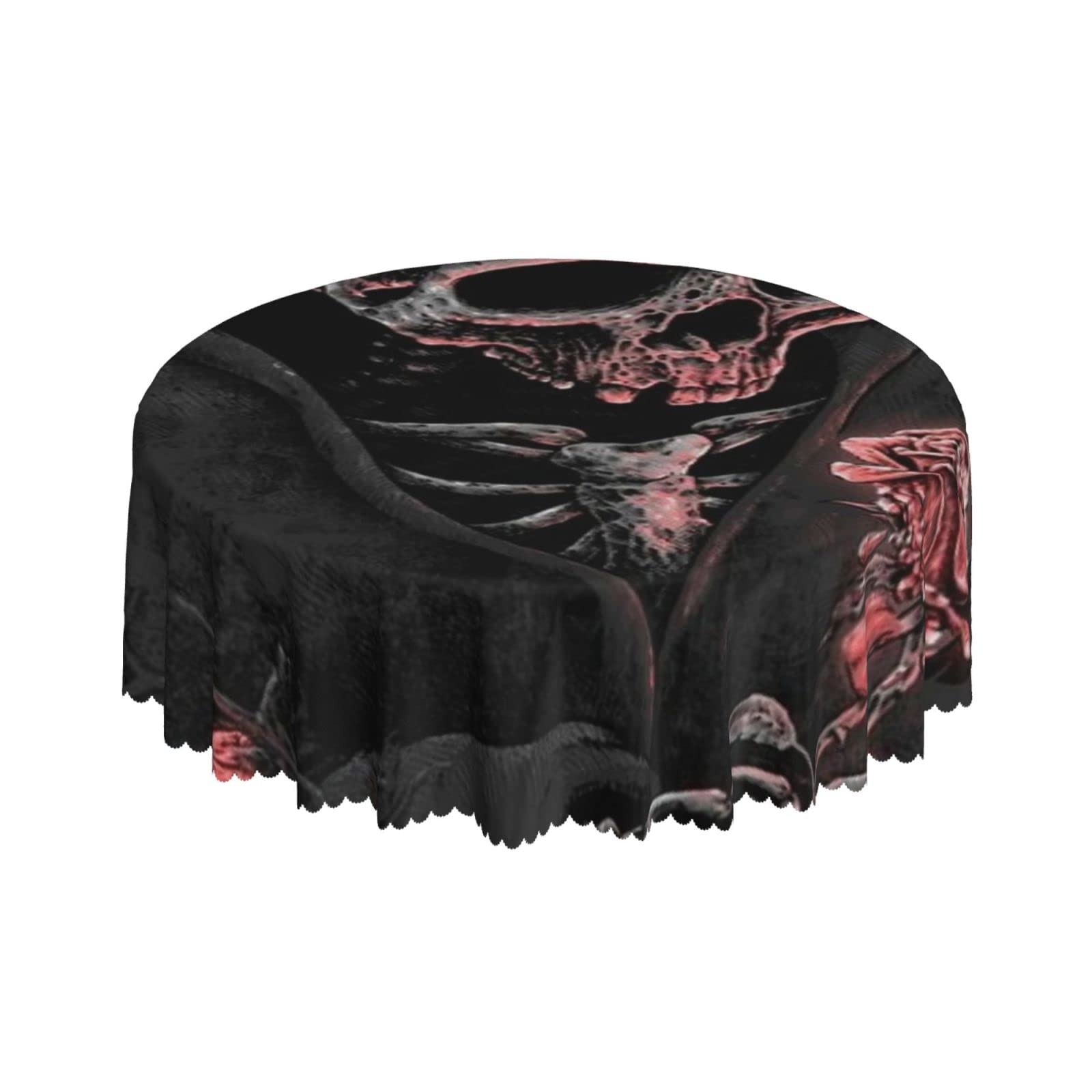 Lsjuee Skeleton Skull Rose Love Red Round Tablecloth 60 Inch Printed Washable Tablecloth for Dining Party Holiday Fall Home Decorative