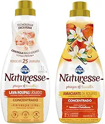 Kit Aromas da Natureza: Lava Roupas + Amaciante Concentrado da Linha Naturesse, Fragrâncias de Pêssego e Baunilha 1L
