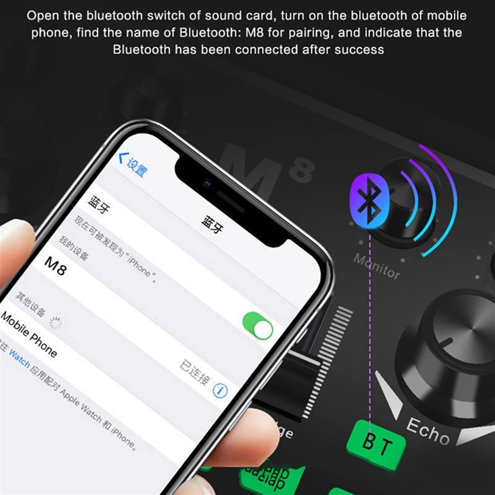 Professioneller Audiomixer, M8-Soundkarte, Digitale Soundkarte, Live-Mixer, Mikrofonmixer ist für die Aufnahme von K-Songs und Live-Gesang geeignet
