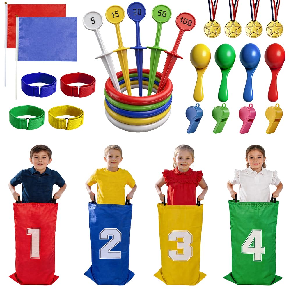 Sports Day Kit, Afenau 36 Pcs Sports Day Games, Interesting Egg and Spoon Race Kit for Kids, Kids Garden Games for Birthday Party, Field Day, Family Day