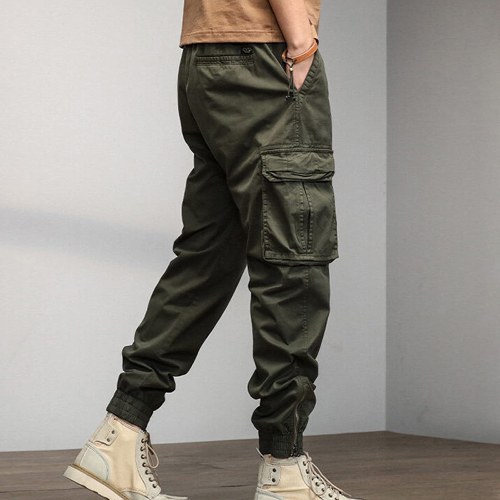 SRZYMJ Cargohose Herren Caprihose Herren 3/4 Jogging Freizeithosen Sports & Outdoor Clothing Trainingshose mit Taschen Sporthose Reissverschluss Softshellhose Fahrrad Winterhose Trekkinghose 3/4 Grün