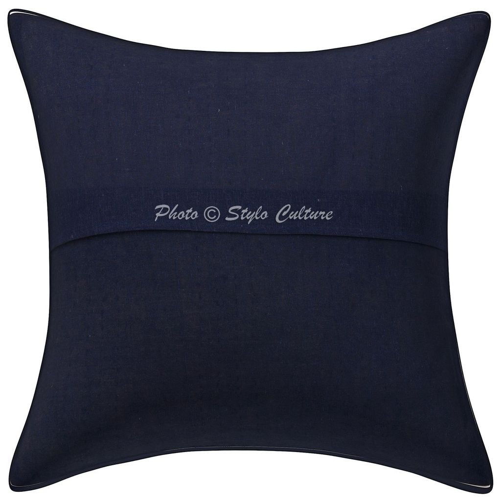 Stylo Culture Bohemio Fundas De Almohadones Decorativa 40x40 Cm Algodón Ikat Forros Para Cojines Sofa Azul 16x16 Inch Kantha Impreso Cuadrado Sobre Fundas De Almohadones Para Cama - 2 Pcs