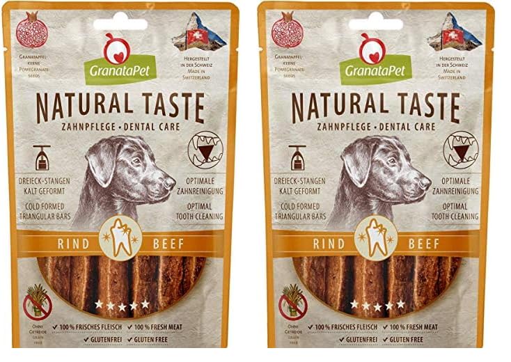 GranataPet Natural Taste Edler Snack Rind Zahnpflege, 70 g, Hundeleckerli ohne Getreide & ohne Zuckerzusätze, Belohnung für zwischendurch, schmackhafter Hundesnack (Packung mit 2)
