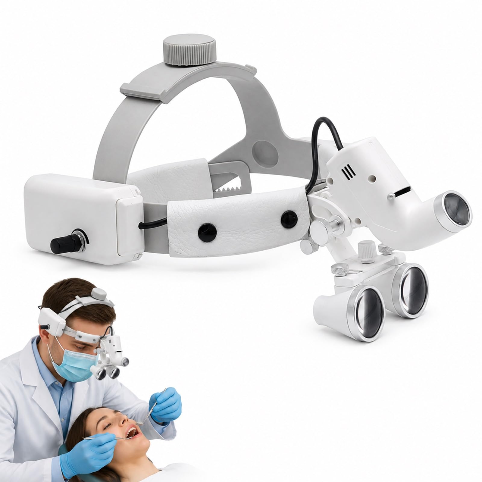Occhiali Ingranditori Binoculari Dentali Con Fascia E Luce (Ingrandimento 2,5x/3,5x) E Lampada Frontale LED 5W, Distanza Interpupillare E Luminosità Regolabili, Per Laboratori Odontotecnici(3.5X)