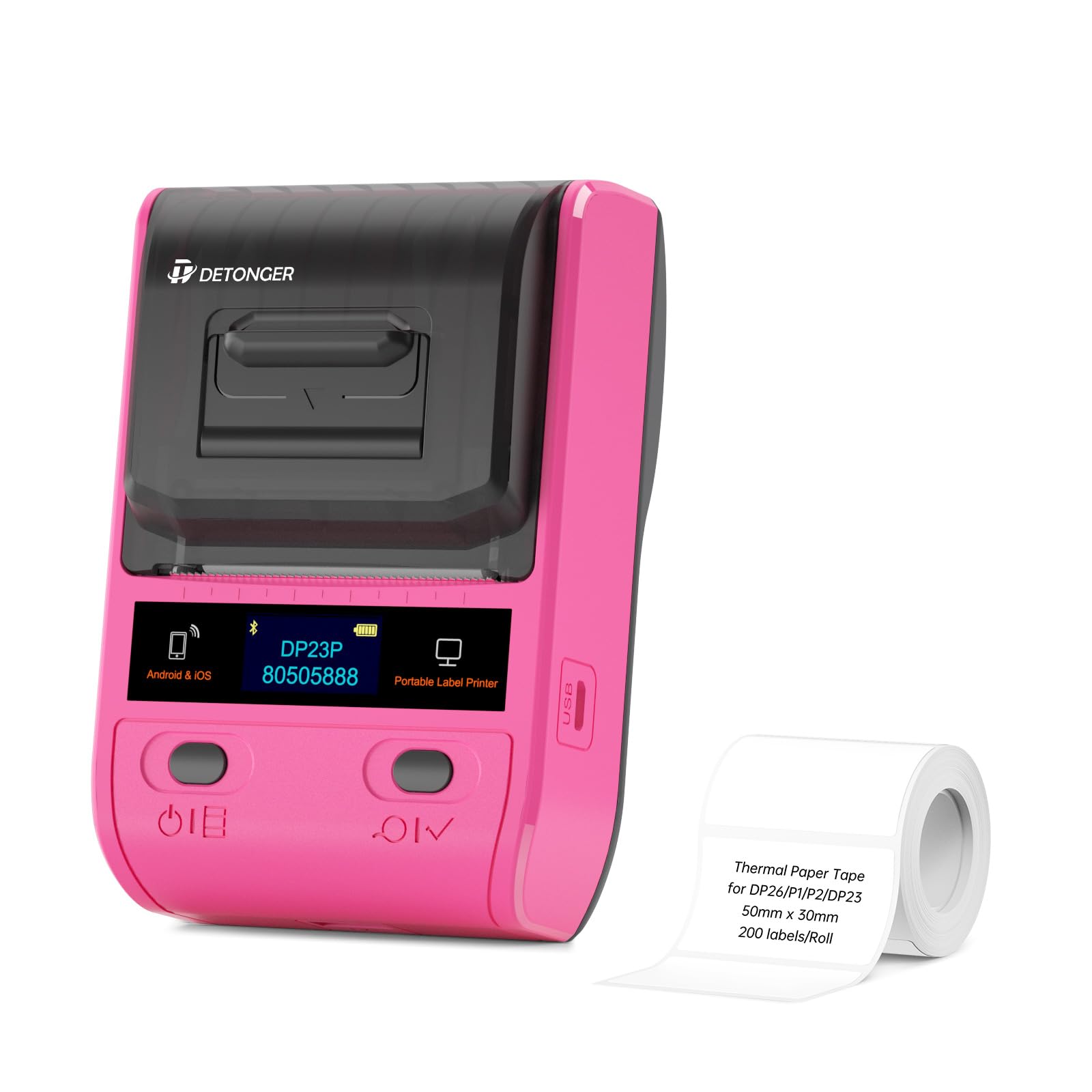 Label Maker DP23S - Etichettatrice termica portatile Bluetooth per codici a barre con 1 confezione da 50 x 30 mm, per casa, ufficio, organizzazione, uso commerciale, Android e iOS