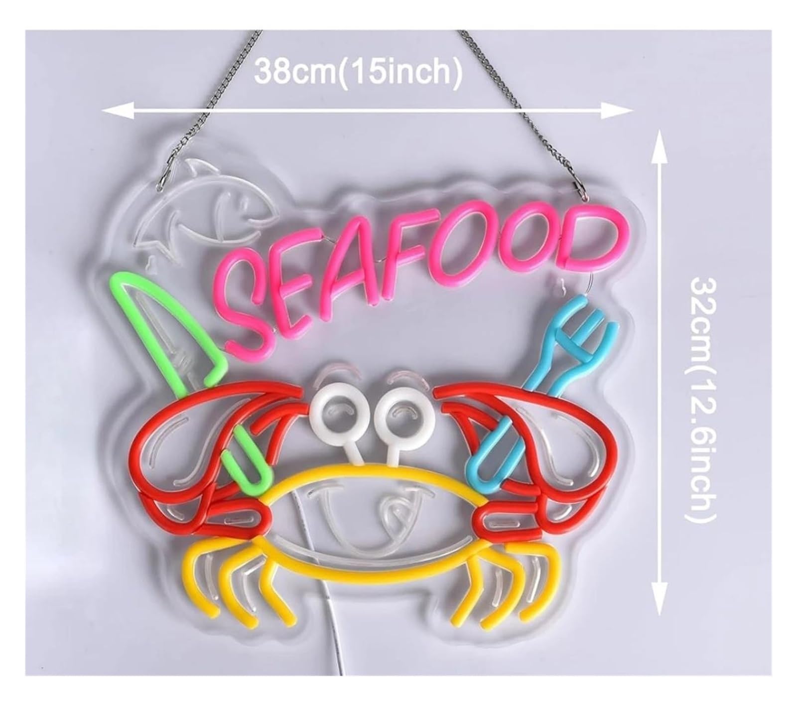 Insegna luminosa al neon Frutti di mare Granchio per insegna al per neon per USB LED dimmerabile per luminosa per 38x32cm