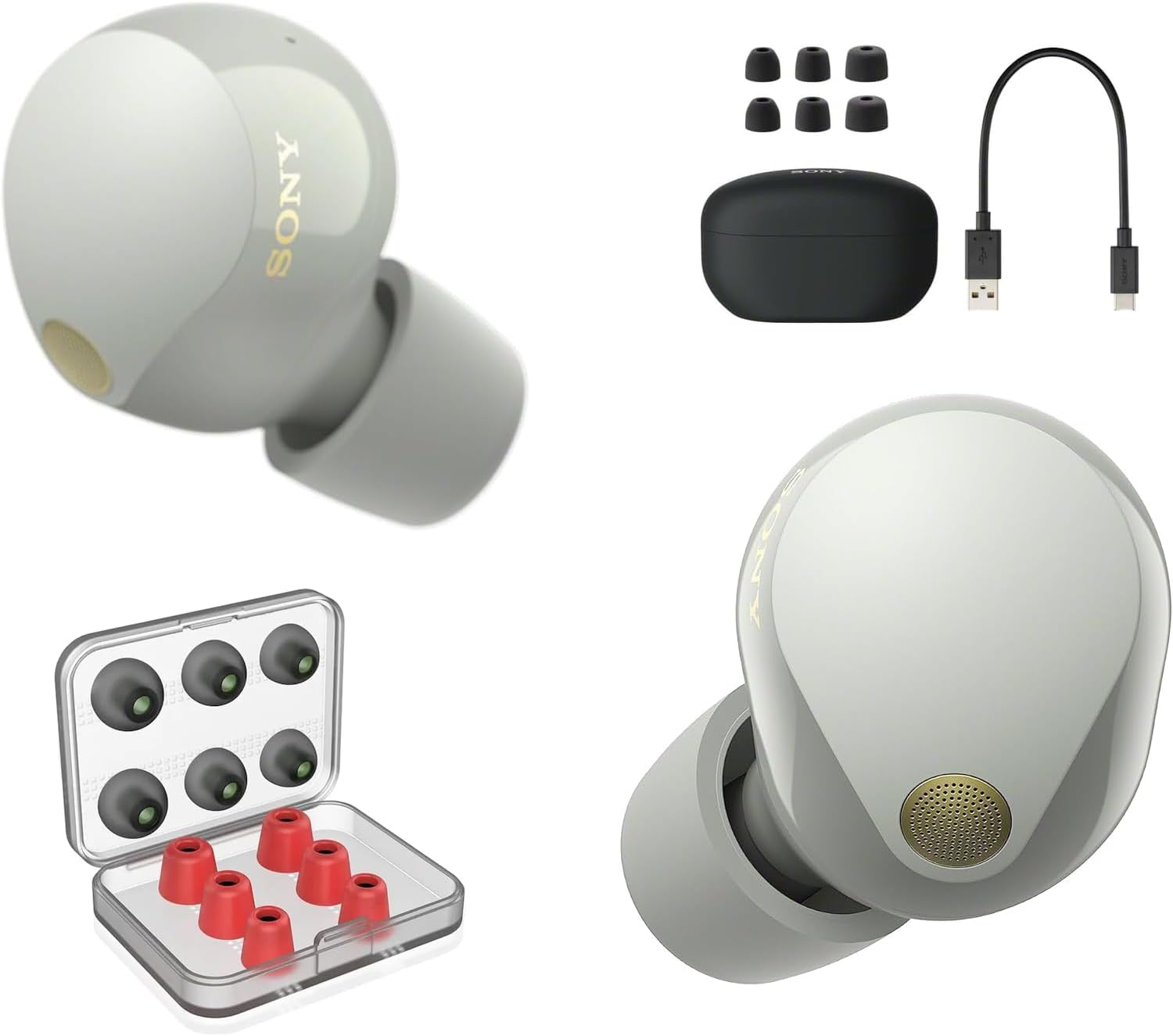 Sony WF1000XM5/S Industry Leading Noise Canceling Truly Wireless Earbuds Silver Bundle with Deco Essentials 6 Pairs of in-Ear Earbud Tips (3 Memory Foam, 3 Silicone) (S/M/L Sizes)