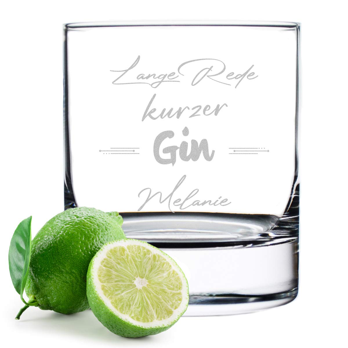 polar-effekt Gin Tonic Glas mit gravierten Spruch - Cocktailglas - Genießen - 320 ml Volumen - personalisiert - Geschenk für Mann und Frau - Geburtstag, Weihnachten - Spruch - Lange Rede kurzer Gin