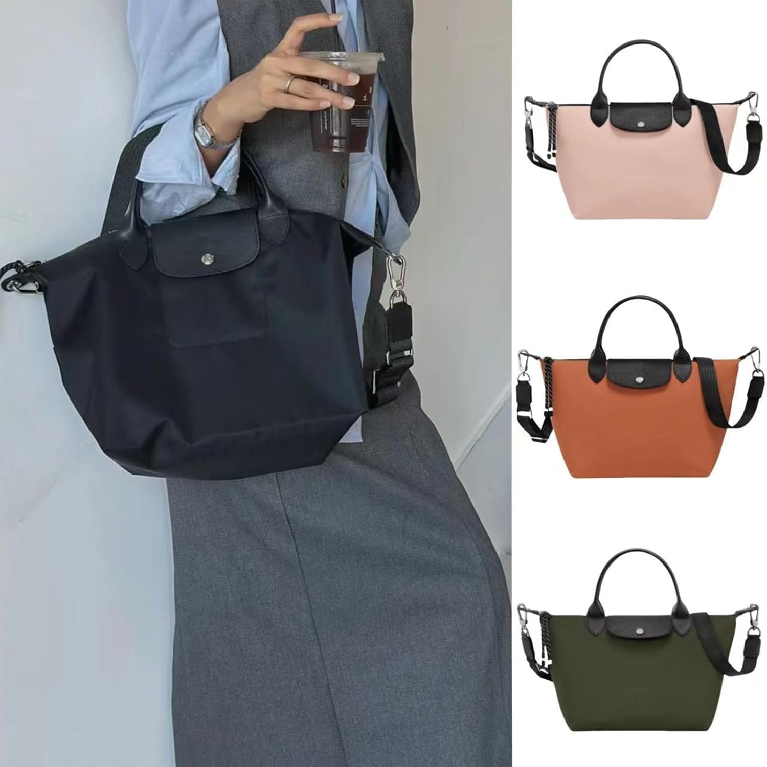 Tote Handbaag for Women, Waterproof Nylon Crossbody Bags with Long Strap, Multifunctional Tote Shoulder Bag with Metal Zipper