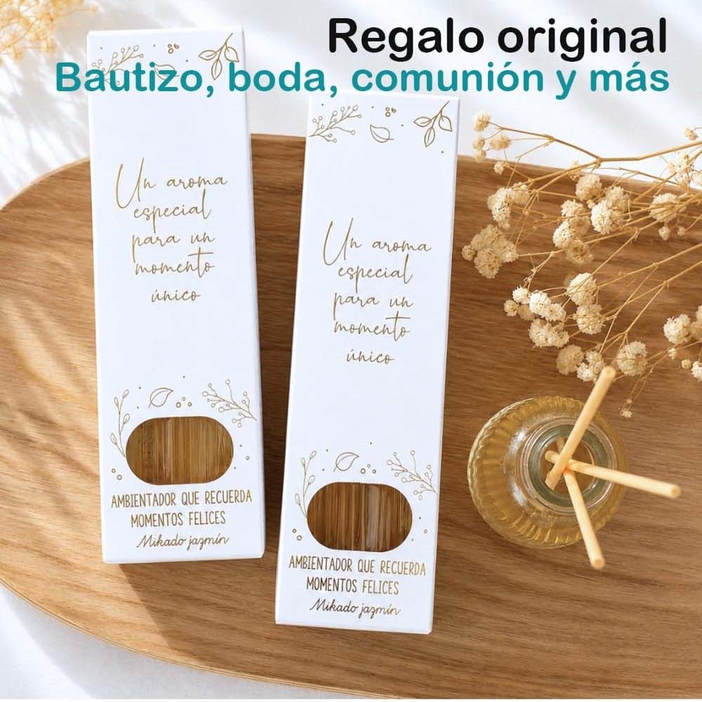 Pack de 12 a 36 uds, Ambientador Mikado Hogar, Aroma Jazmín, Detalles Originales Invitados, Recuerdos para Bodas, Bautizos y Comuniones, Regalantes (36)