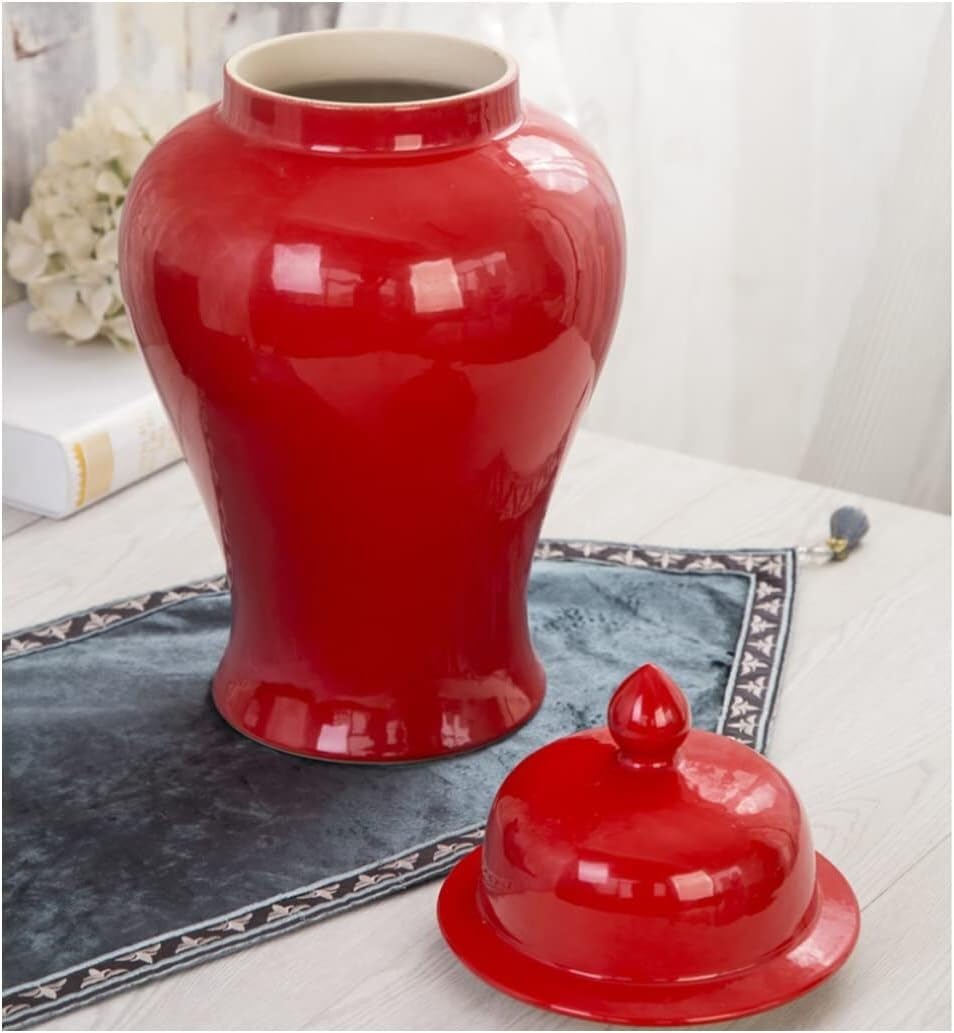 Barattoli di Stoccaggio, Barattolo Decorativo Vaso di Zenzero Vaso Decor Semplice Vaso di Zenzero in Ceramica Vaso con Coperchio Rosso Grande Vaso Cinese Antico in Porcellana Tempio con Cope