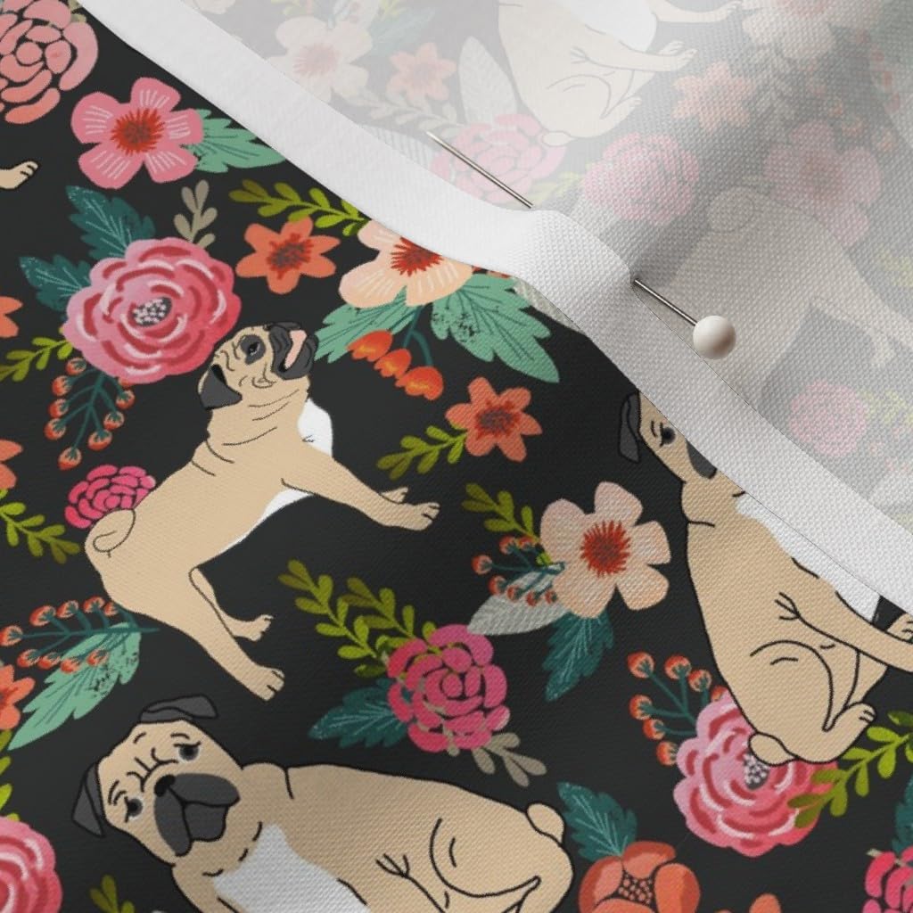 Spoonflower Fabric - Pug Flowers Florals Pugs Pet Dog Dogs Cute Printed on Petal Signature Cotton Fabric by The Yard - Sewing Quilting Apparel Crafts Decor