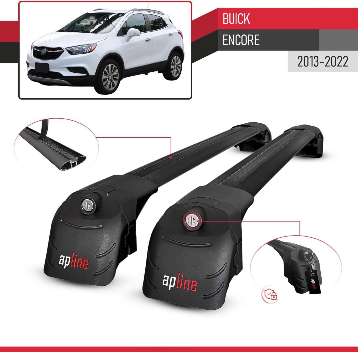Compatible with Buick Encore 2013-2022 ACE-2 Model Car Roof Rack Cross Bar Black Aluminium 2 Bars