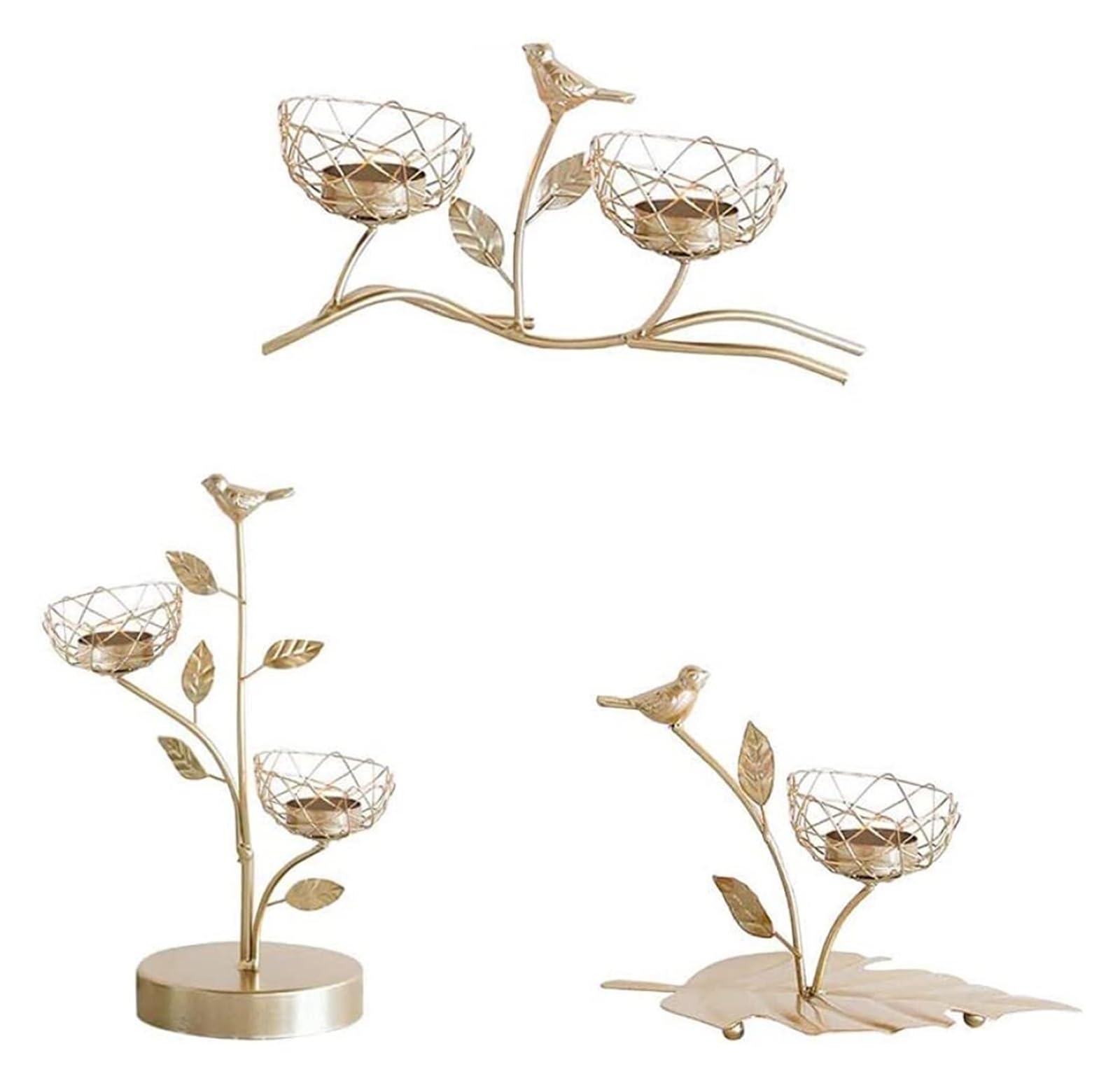 Candelabro Creativo portátil de Metal con diseño de pájaro y árbol, decoración for Fiestas navideñas, Regalo artístico, decoración del hogar for Bodas, Fiestas y Halloween.(A)