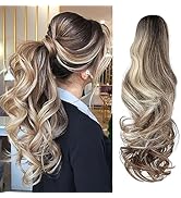 Felendy Ponytail Extension Claw 18" 20" Curly Wavy Straight Clip in Hairpiece One Piece A Jaw Lon...