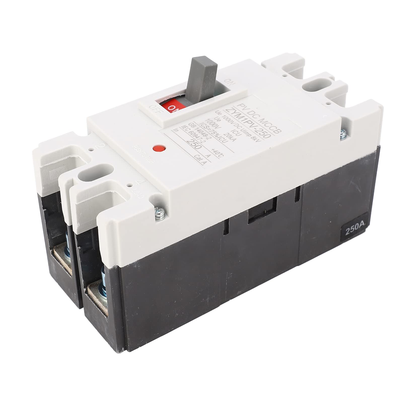 Hyuduo Wyłącznik Obwodu DC 2P Wyłącznik Ochronny Obwodu w Formowanej Obudowie 1000 V 250 A 20KA ze Stykiem ze Stopu Srebra i Uimp 8 KV do Systemów Akumulatorów Fotowoltaicznych i Użytkowników Prądu
