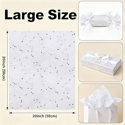 Miniatura 2 de Papel de seda blanco con purpurina para bolsas de regalo de 20 x 20 pulgadas, 25 hojas de papel de regalo reciclables para Navidad, vacaciones,