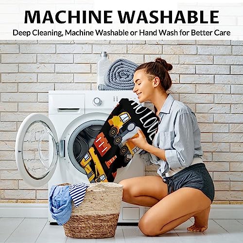 Construction Truck Blanket Gifts - 50x60 Inches Funny Throw Blanket for Boys - Black Soft Fuzzy Excavator Blankets for Bed, Couch & Living Room