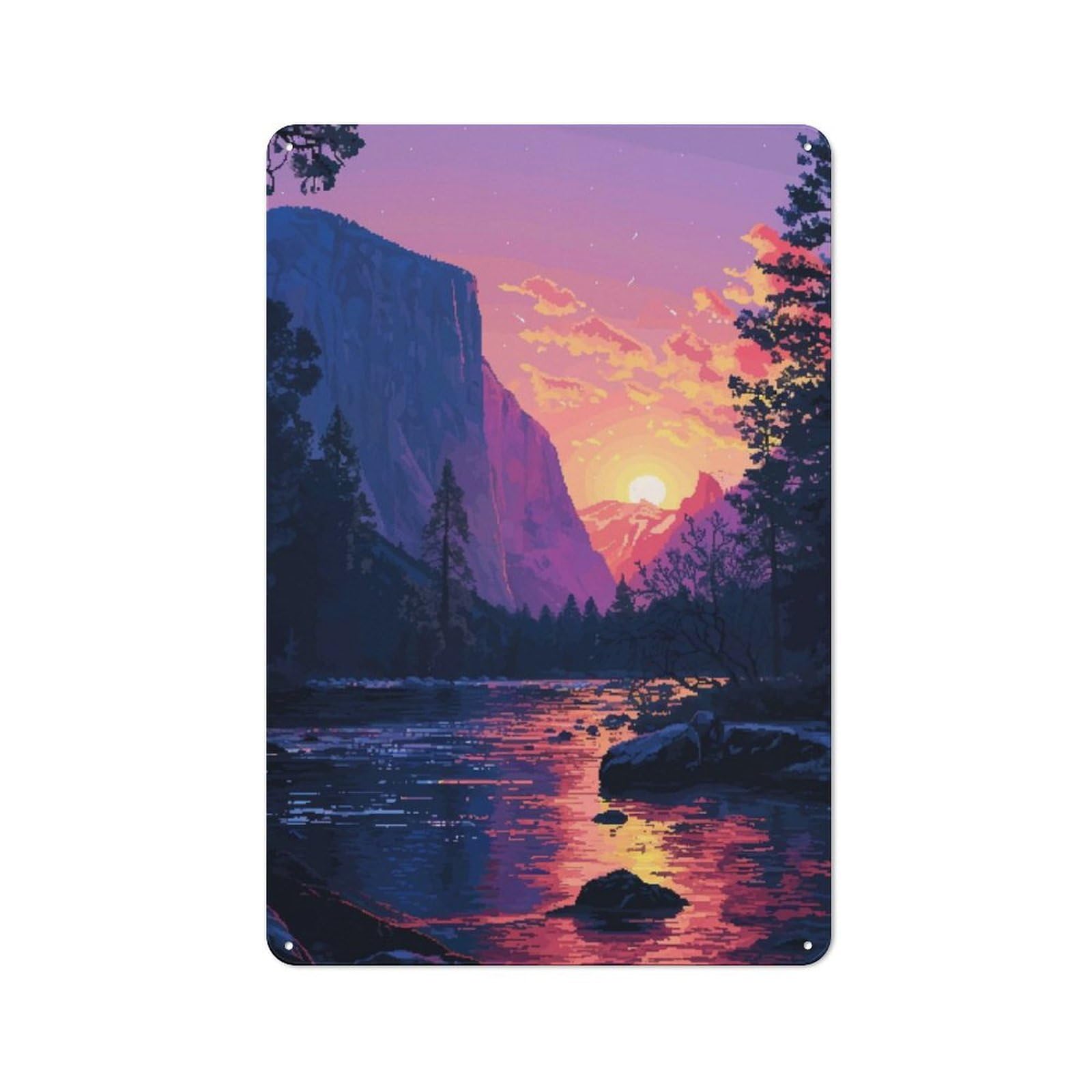 Junmoney Purple Yosemite Pixel Art Tin Wall Plaque 30X20cm With For Dining Room Or Kitchen, For Vintage Wall Decor Fans, For Themed Room Decoration