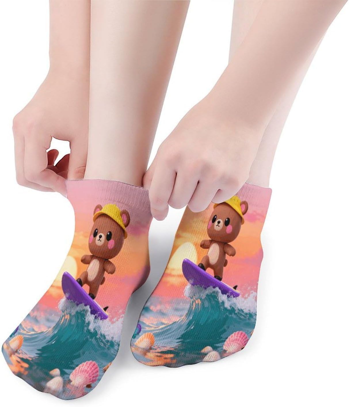 Surfing Bear Crew Sock for Men Women Funny Novelty Socks Athletic Ankle Socks Comfort Soft Low Cut Tab Sock 5 Pairs