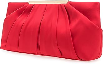 Charming Tailor Clutch Evening Bag Elegant Pleated Satin Formal Handbag Simple Classy Purse for Women (Red)