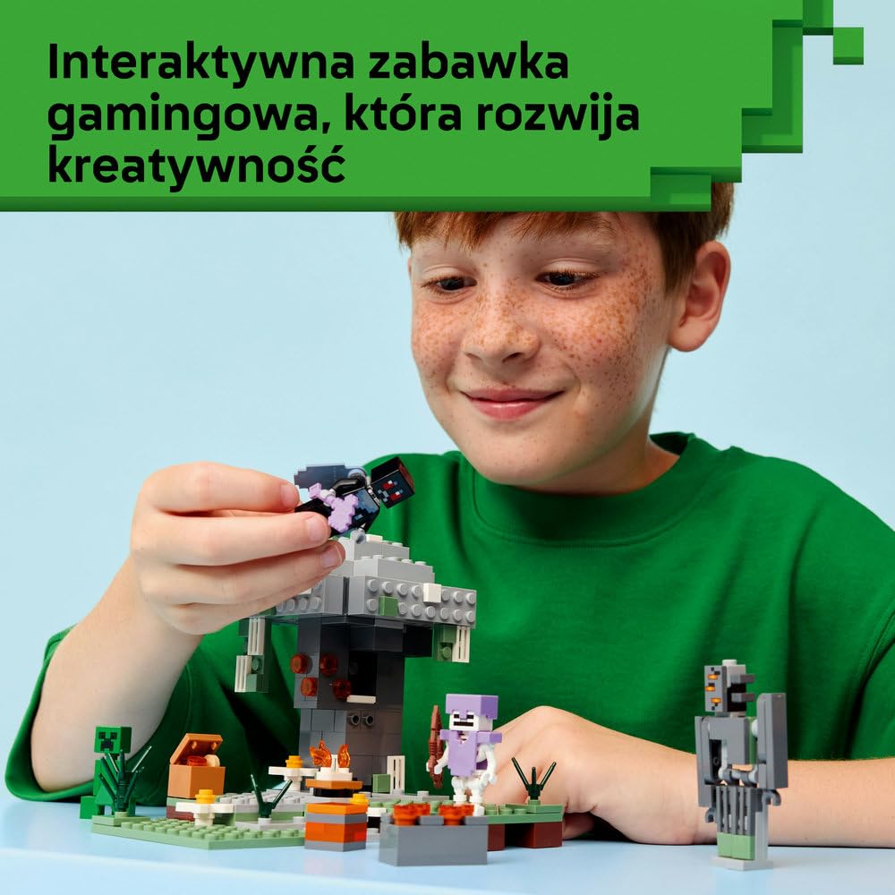 LEGO Minecraft Blady Ogród, interaktywna zabawka gamingowa, klocki dla 7-latka z biomem i figurkami człowieka-ćmy, Creepera, szkieletu i skrzypacza, pomysł na prezent dla chłopca i dziewczynki 21586