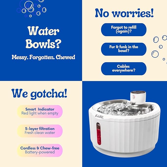 Fuente de Agua para Gatos KAER Inalámbrica, 2.8L, Batería Recargable, Acero Inoxidable miniatura 6