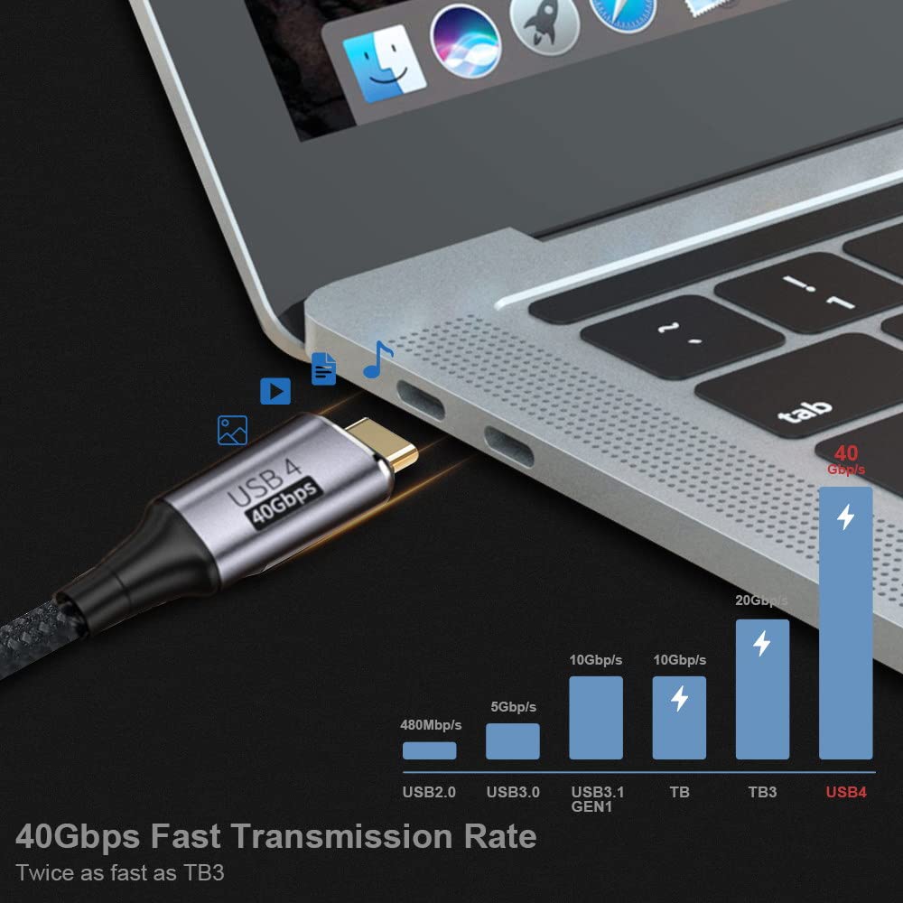 Cavo USB 4 angolato da 40 Gbps con ricarica da 100 W e 8K a 60 Hz, 5K a 60 Hz, USB 4.0, compatibile con Thunderbolt3/4, 80 cm