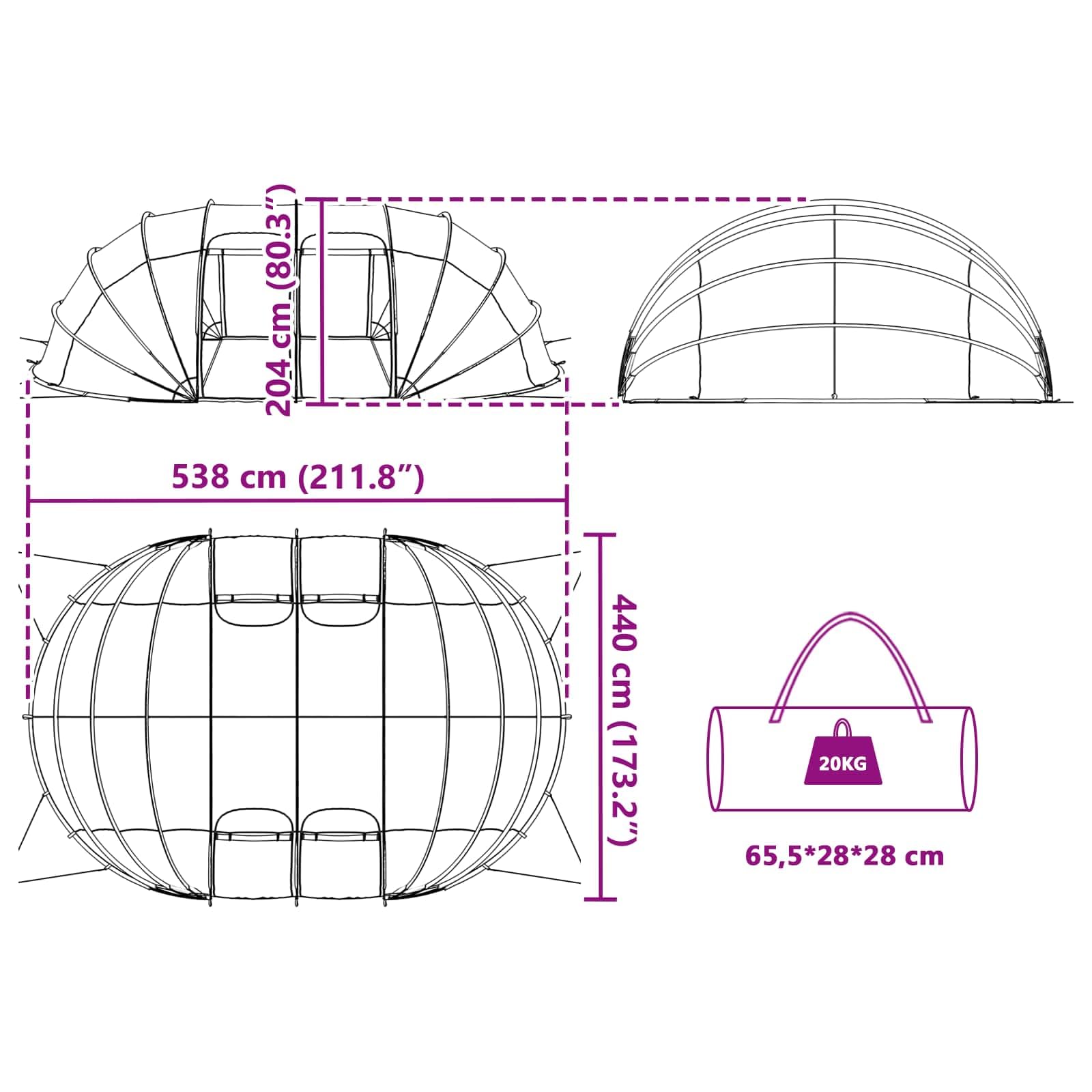 ACAGALA Poolzelt Kuppel 538x440x204cm, Pool Dome Poolabdeckung für Camping, Partys, Pool Dach mit Rollbare Reißverschlusstüren, Sonnenschutz, Hält Wasser Warm, Blau