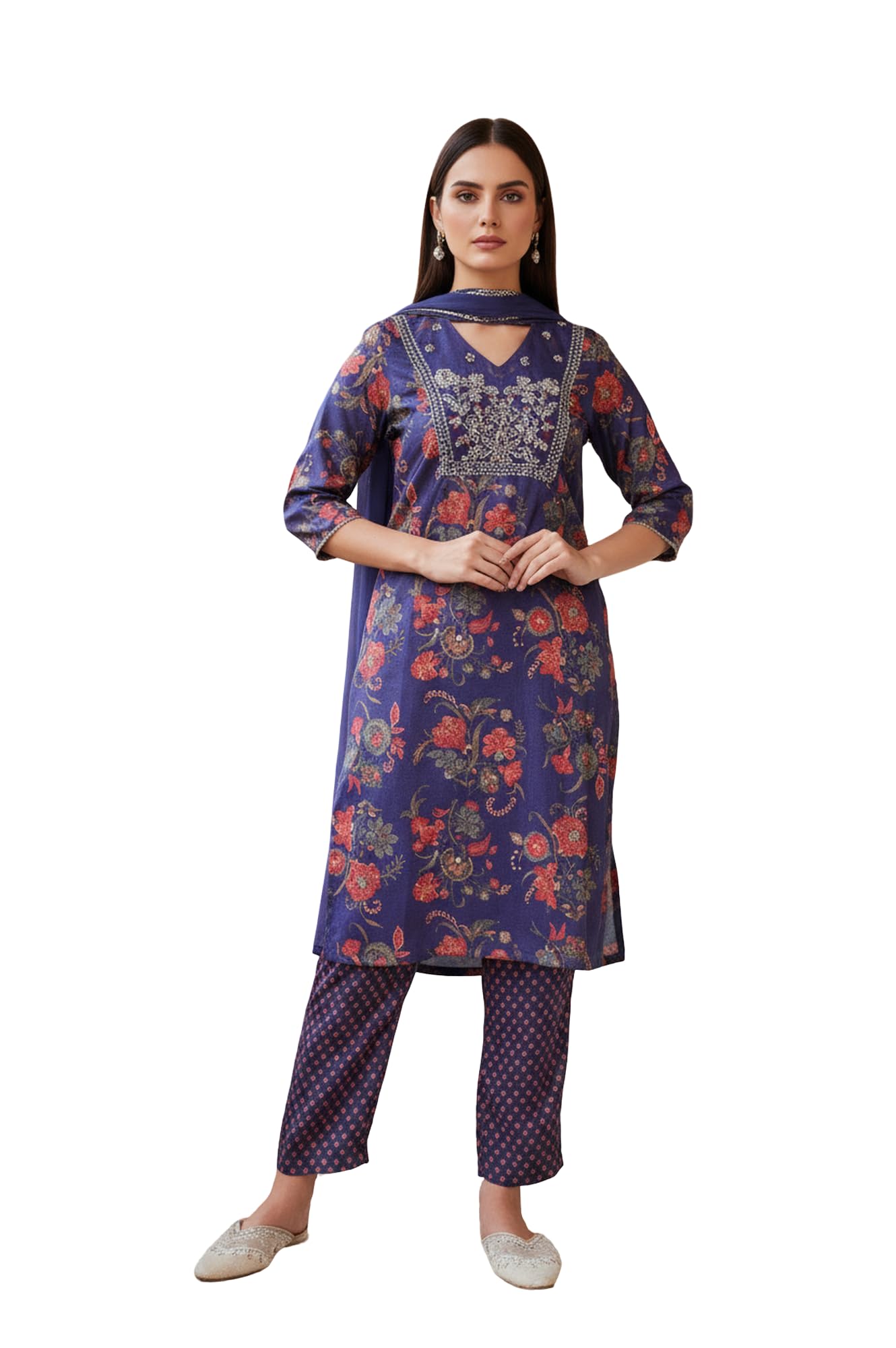 w for woman Floral Printed Japanese Satin Straight Kurta with Straight Pant and Dupatta Set-picture-43