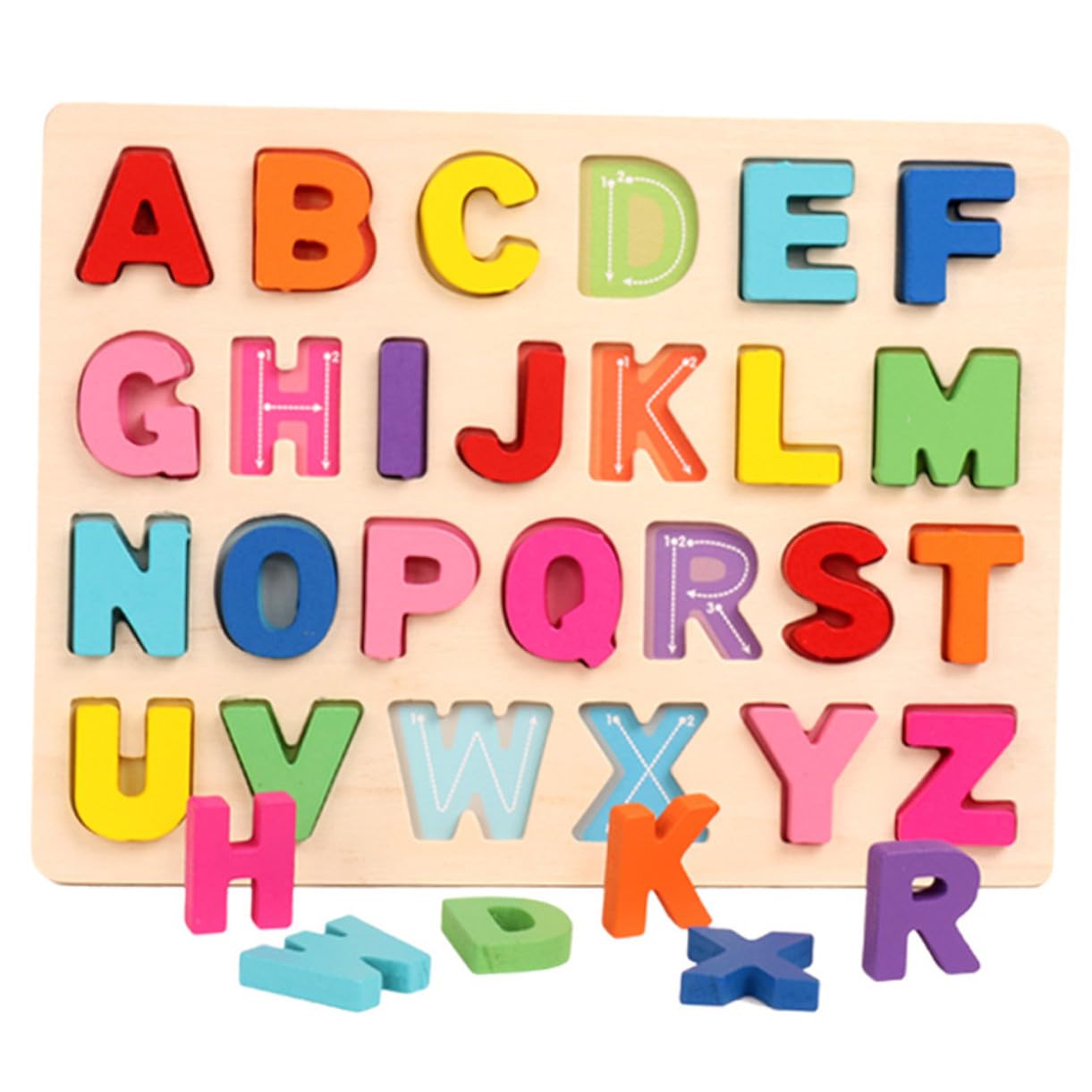 Hemobllo Puzzle Educativo in Legno per Numeri Alfabeto Maiuscolo Colorato Gioco Didattico per Sviluppo Cognitivo e Coordinazione Mano-occhio