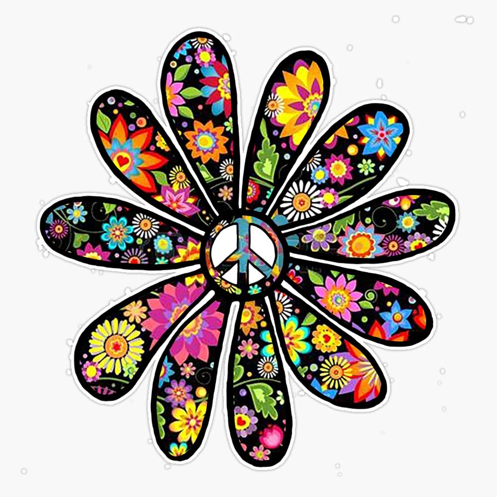 EB Store EBSTORE-STICKERS-2487 Flower Power And Peace Vinyl Waterproof Sticker Decal Car Laptop Wall Window Bumper Sticker 5in