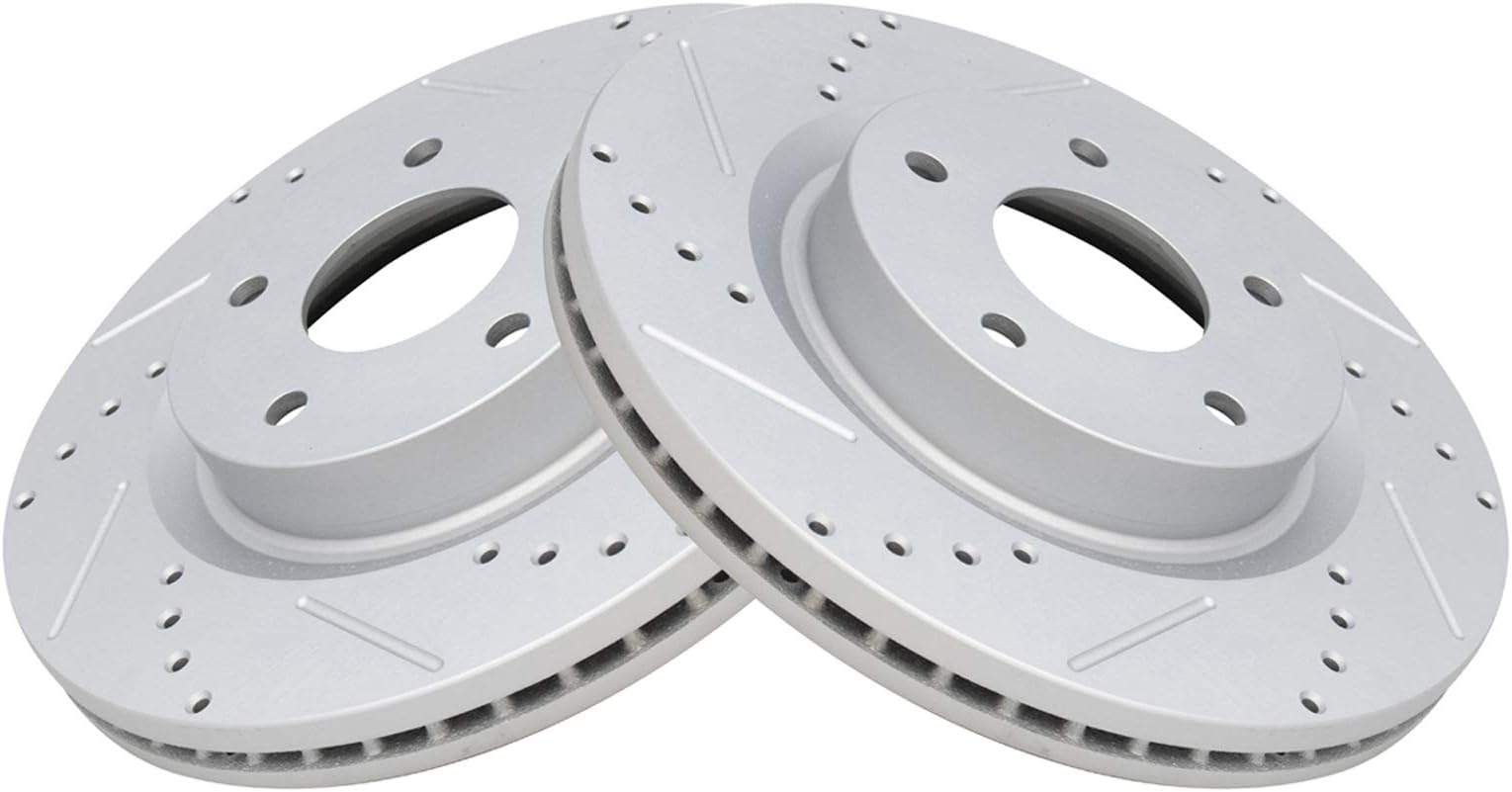 TRQ Front Performance Brake Rotor Drilled Slotted Pair Set for 2007-2013 Nissan Altima