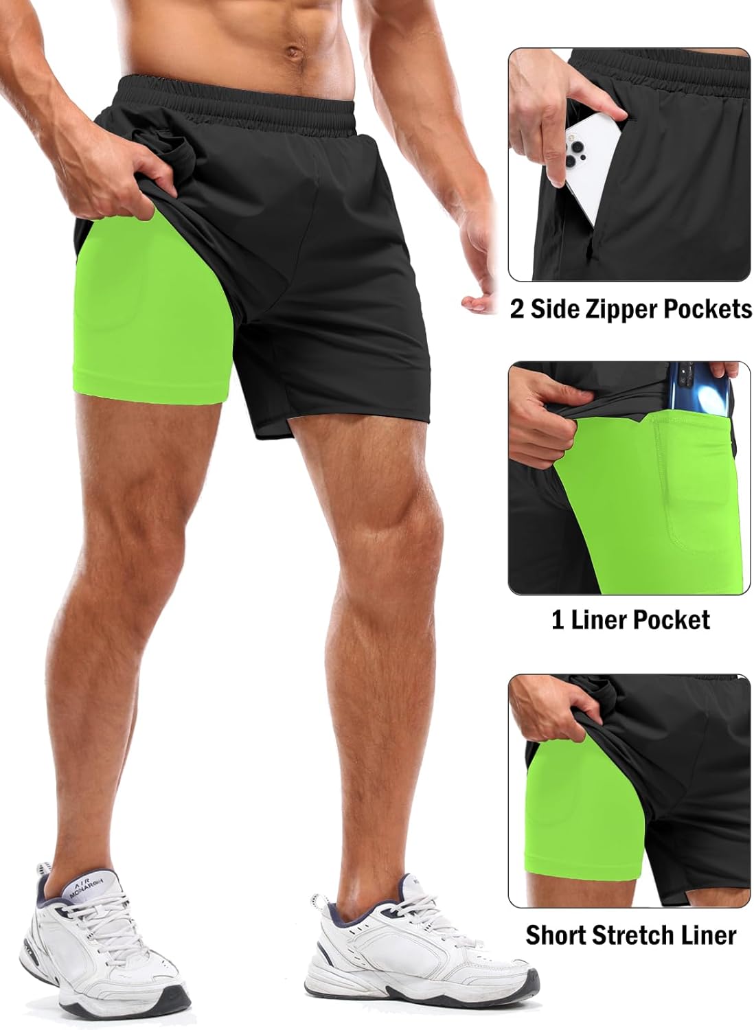 Aolesy Men's 2 in 1 Running Shorts 5" Workout Gym Athletic Shorts for Men Quick Dry Lightweight Training Shorts with Pockets - Image 6