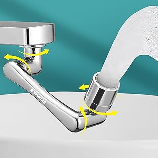 Sputar 1440° Bad Wasserhahn Aufsatz, Drehbarer Waschtischarmatur Gadget Wasserhahn Verlängerung 1 Modi Wasserhahnverlängerung Sieb Wasserspareinsatz, Silber für M20 M22 M24 FM20 FM22 FM24