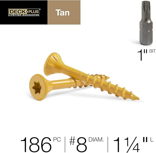 Vista 80 de Deck Plus Tornillos para valla y madera exterior con revestimiento epoxi de 2-1/2 pulgadas #10 x 2-1/2 pulgadas, rosca gruesa incluida, tornillo