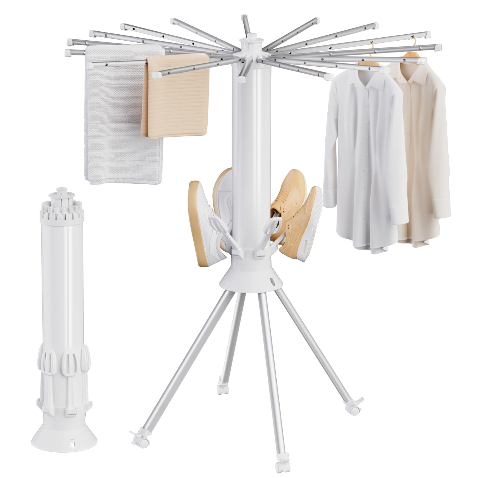 Photo 1 of 4-Legged Clothes Drying Rack Foldable, Portable Laundry Drying Racks, Outdoor Collapsible Drying Rack Clothing with 4 Pulleys and Anti-Slip Holes, Aluminum Indoor Dry Rack for Clothes, Shoes, Towel