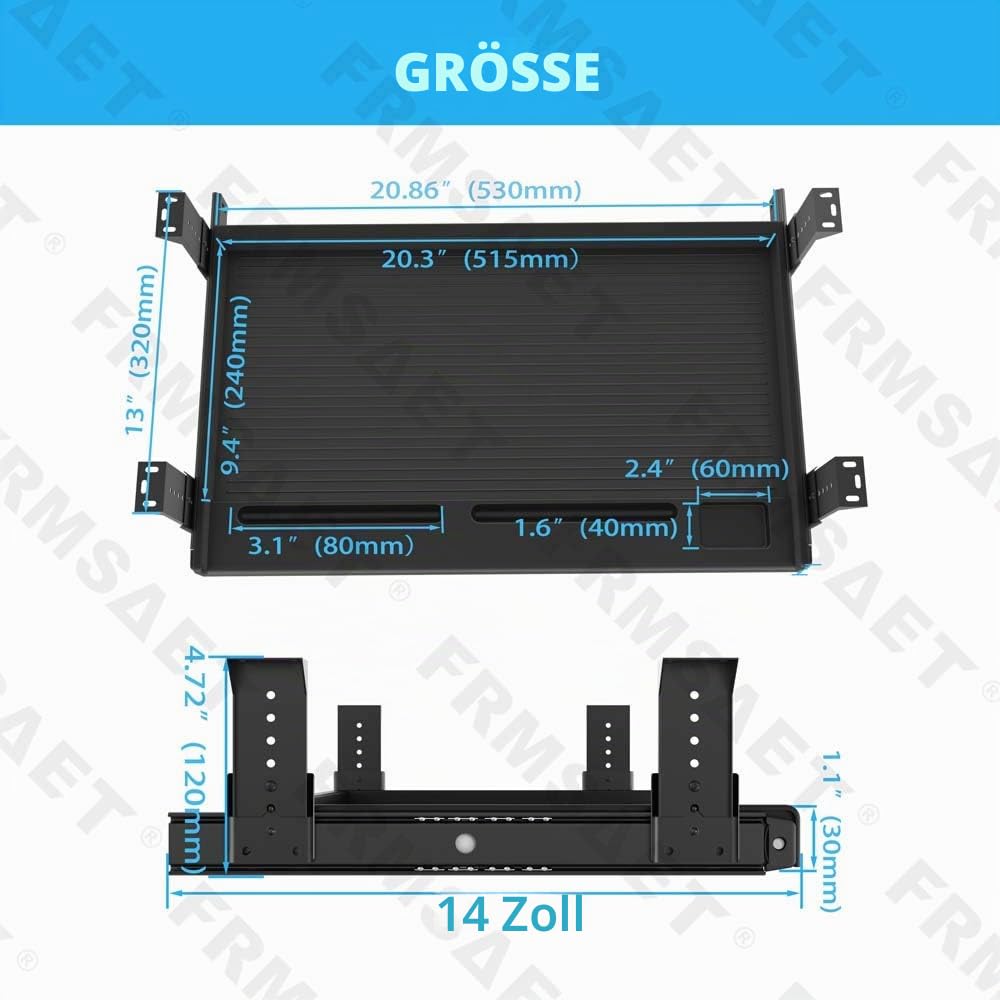 FRMSAET Büromöbelzubehör Tastaturschublade unter dem Schreibtisch Mehrzweckfach mit Einstellbarer Höhenhalterung - zum Organisieren von Tastatur, Werkzeug, Bleistift, Radiergummi. (groß, schwarz)