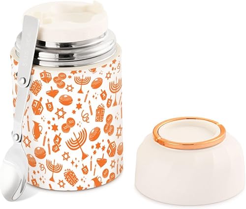 Hanukkah Symbols Food Jar with Spoon Stainless Steel Vacuum Insulated Food Container 17 oz Soup Thermos for Lunch
