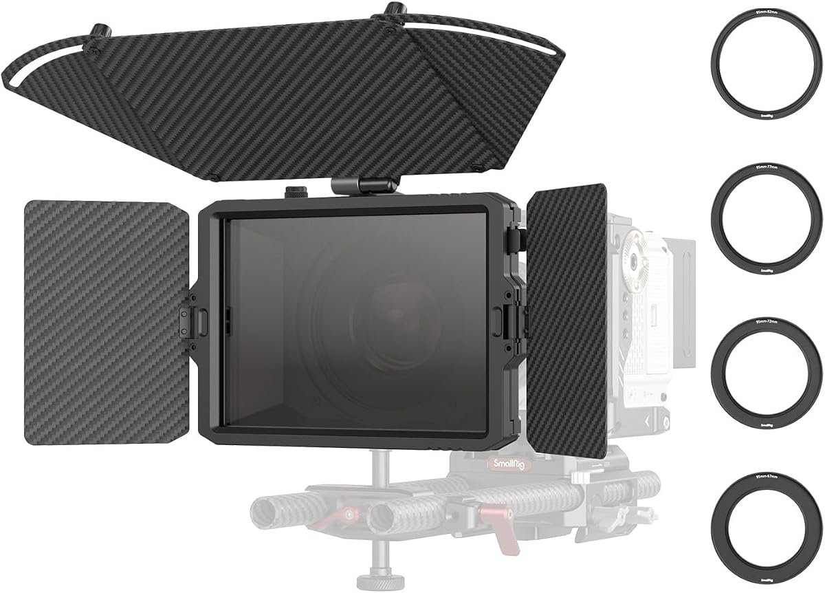 SmallRig Mini Matte Box Pro Flag Kit with Two 4 x 5.65 Filter Frame, Modular Anti-Glare System with Φ67/72/77/82-95mm Adapter Ring, Carbon Fiber Lightweight Design