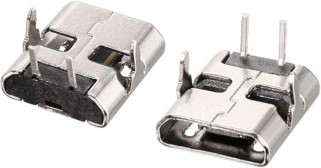 sourcing map 50PCS Micro USB Female Socket Connector Jack Port, 2-Pin DIP 90 Degree, Replacement Adapter