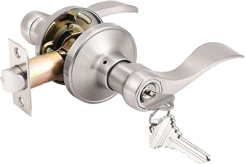 Probrico Wave Style Lever Handles Entrance Door Knobs Entry Door Locks Brushed Nickel