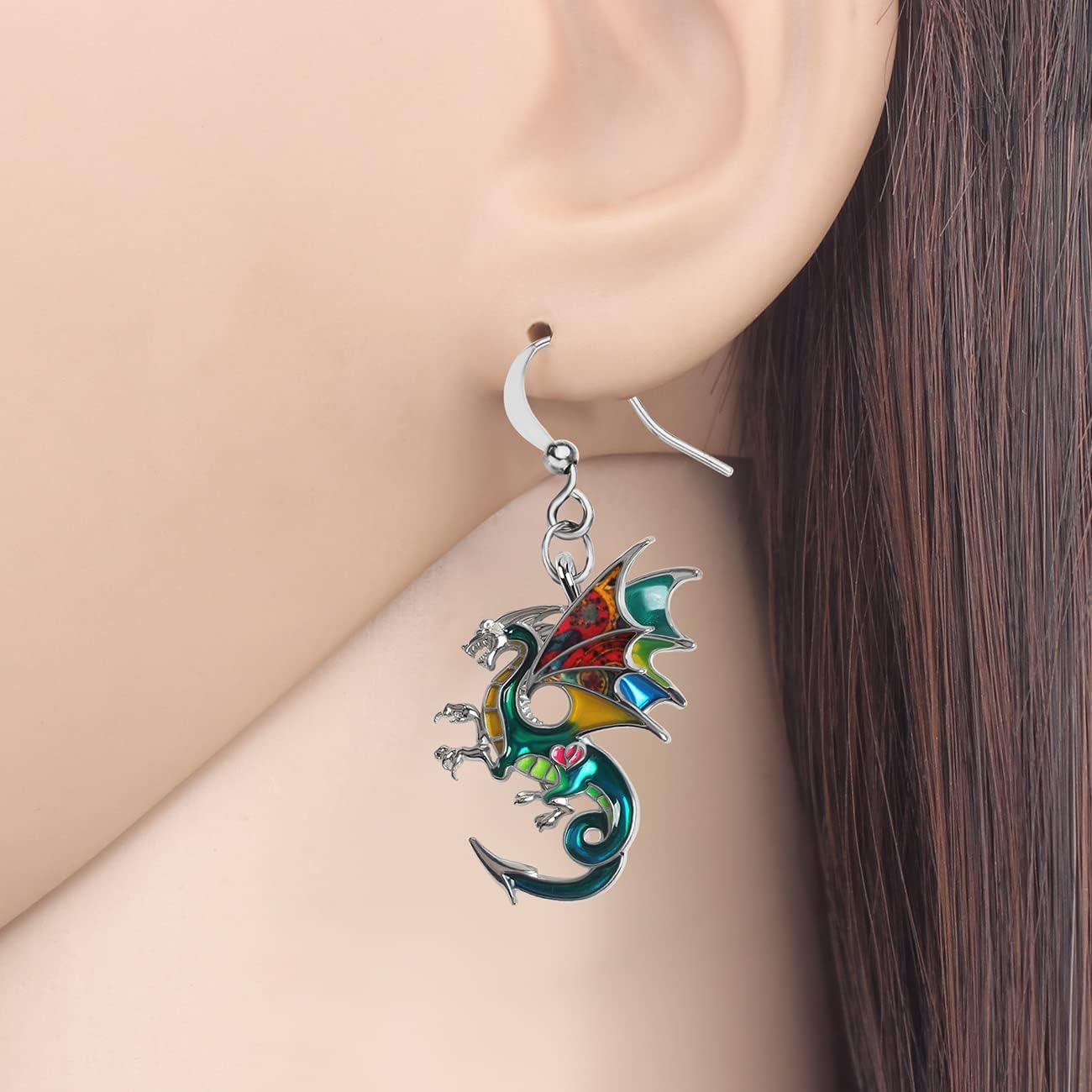 Enamel Alloy Dragon Earrings Fantasy Dinosaur Drop Dangle Fashion Jewelry For Women Charm Gift - Image 2