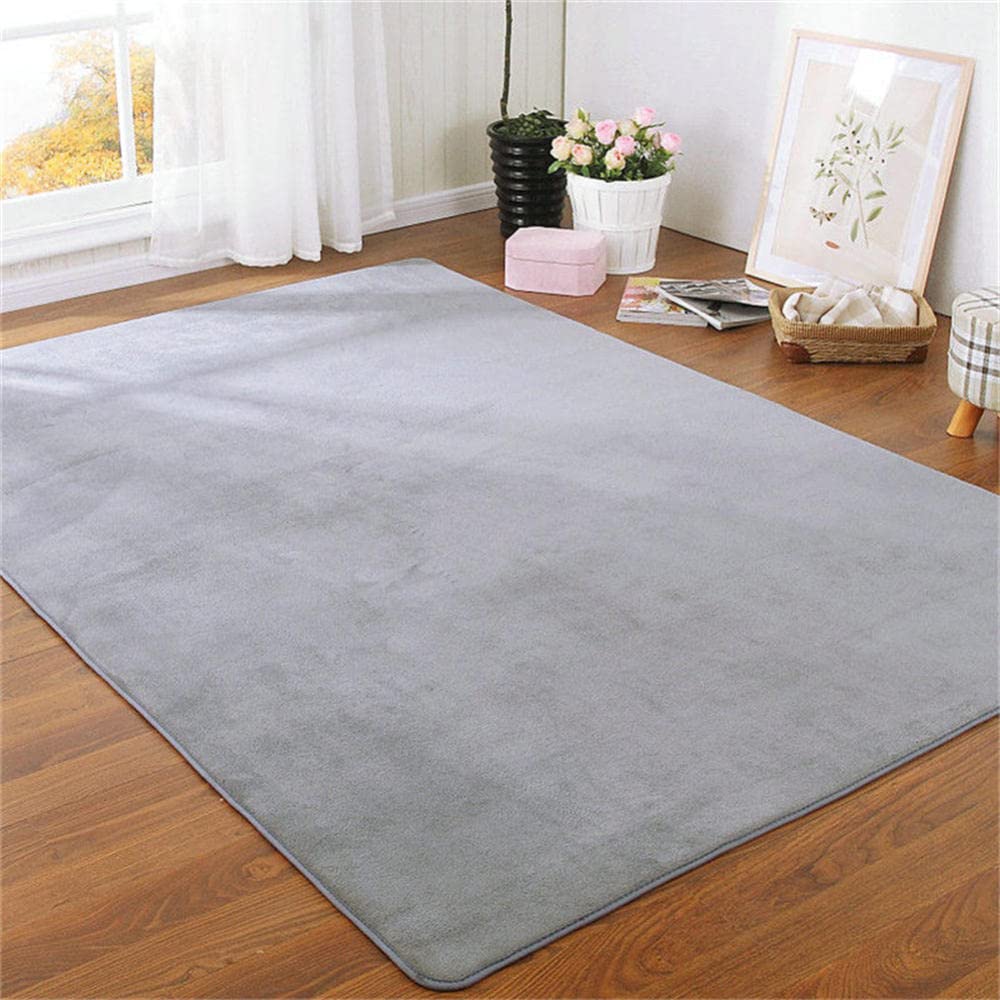 Tapis poils courts doux de haute qualité élégant et résistant couleur argent LUNEZY