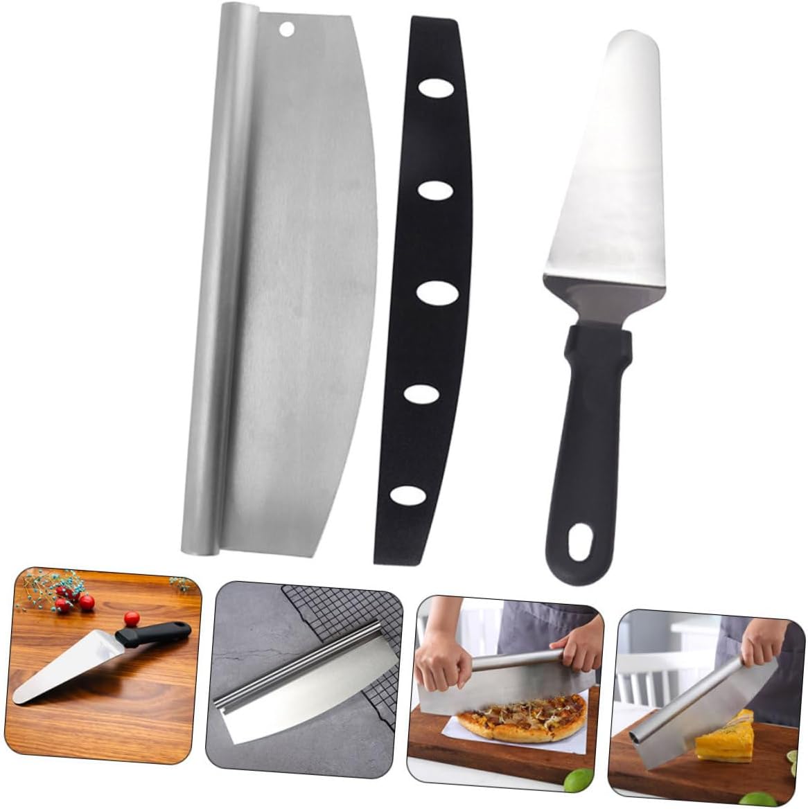 Pizza Cutter and Triangle Spatula Set 2pcs Stainless Steel Pizza Cutting Tool with Pp Handle Multifunctional Kitchen Gadget for Baking