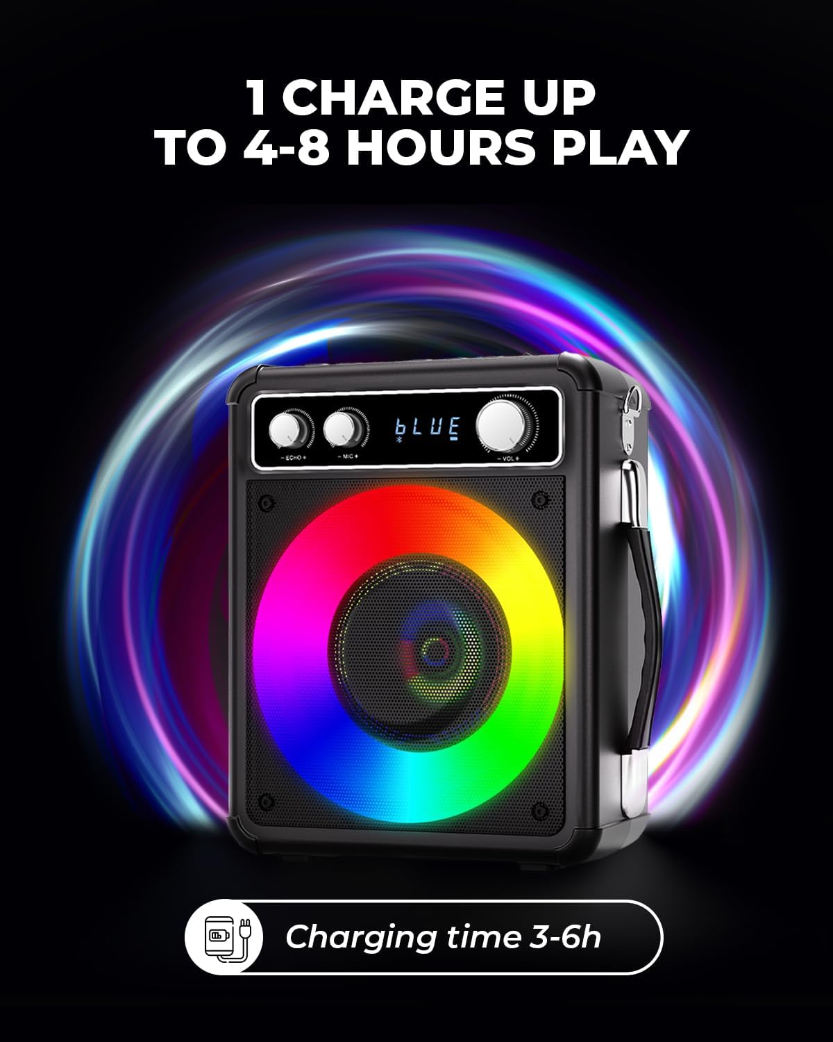 Karaoke, altoparlante portatile Bluetooth con 2 microfoni wireless, sistema PA per adulti e bambini, con luci LED, supporta TWS/REC/FM/AUX/USB/TF per casa, feste, picnic