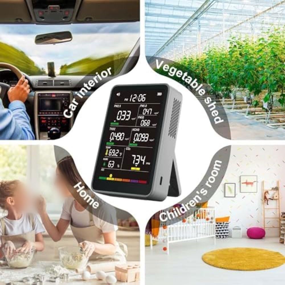 Tragbarer Luftqualitätsprüfer mit Temperatur-Feuchtigkeitsmessgerät PM10 Partikelzähler Digitalanzeige für Wohnzimmer Auto